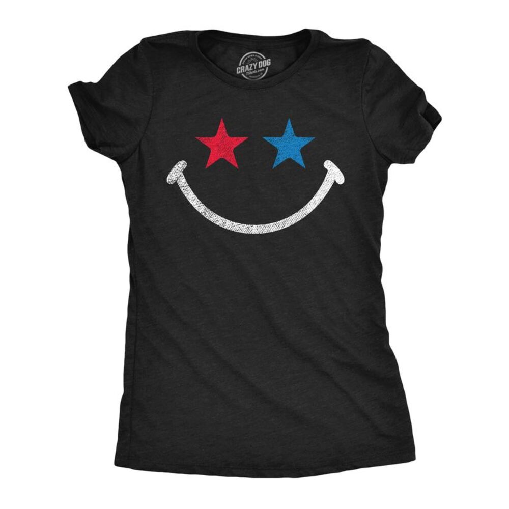 Womens Funny T Shirts Red White And Blue Smile Fourth Of July Tee For Ladies